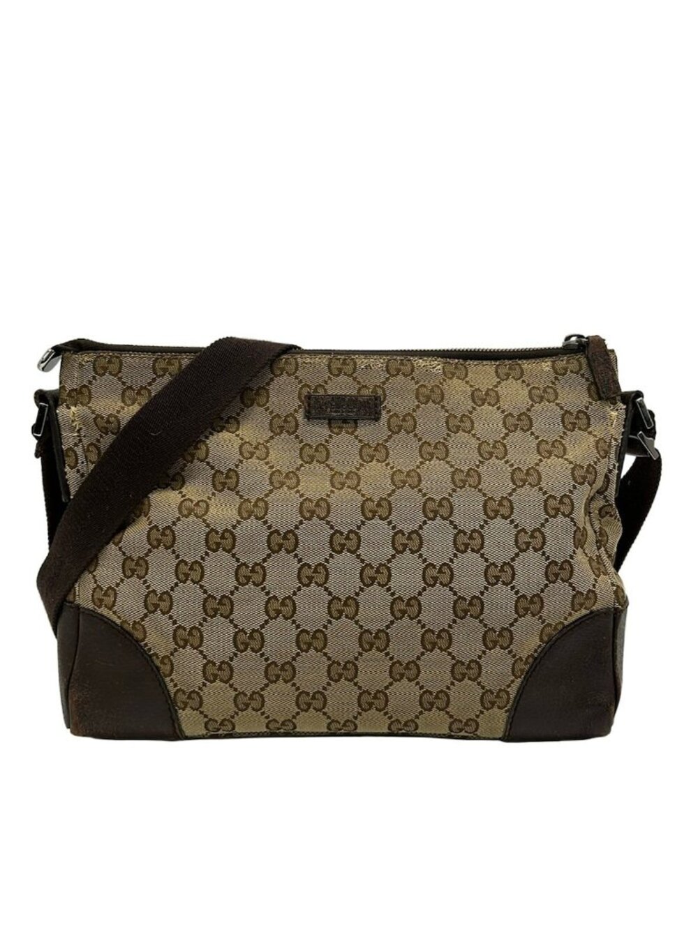 Gucci Shoulder Bag GG Pattern Brown Dark Leather